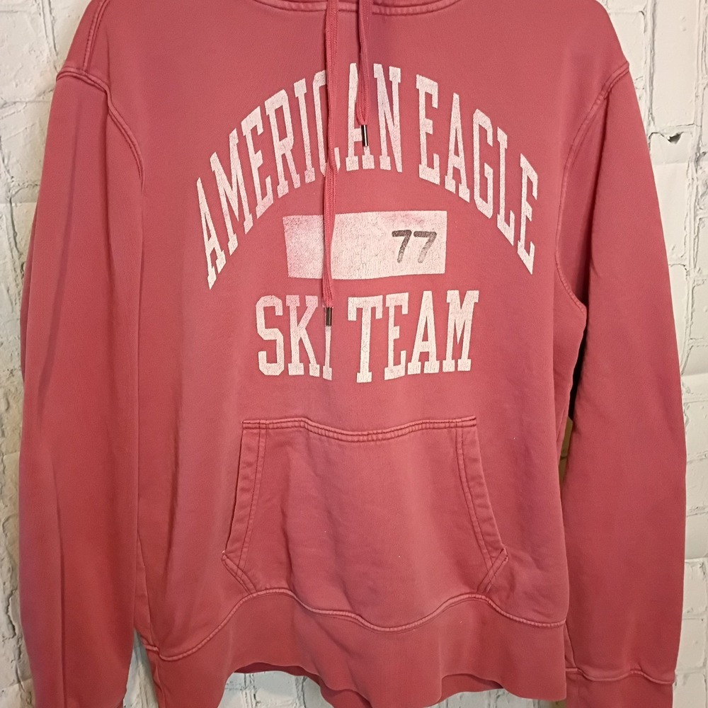 American Eagle Pullover Hoodie Size Mens Medium Burgundy Pink - Picture 3 of 5